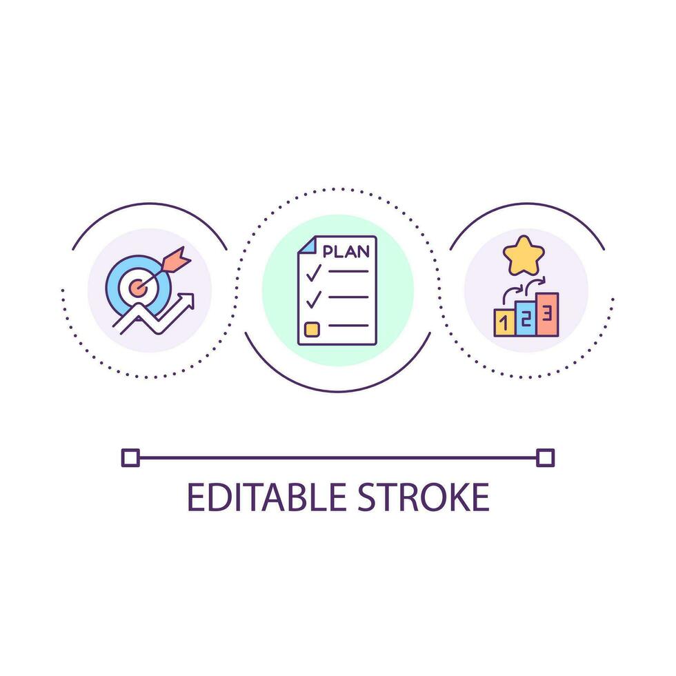 bersaglio obiettivi ciclo continuo concetto icona. sviluppo Piano. miglioramento strategia. raggiungere obiettivi astratto idea magro linea illustrazione. isolato schema disegno. modificabile ictus vettore