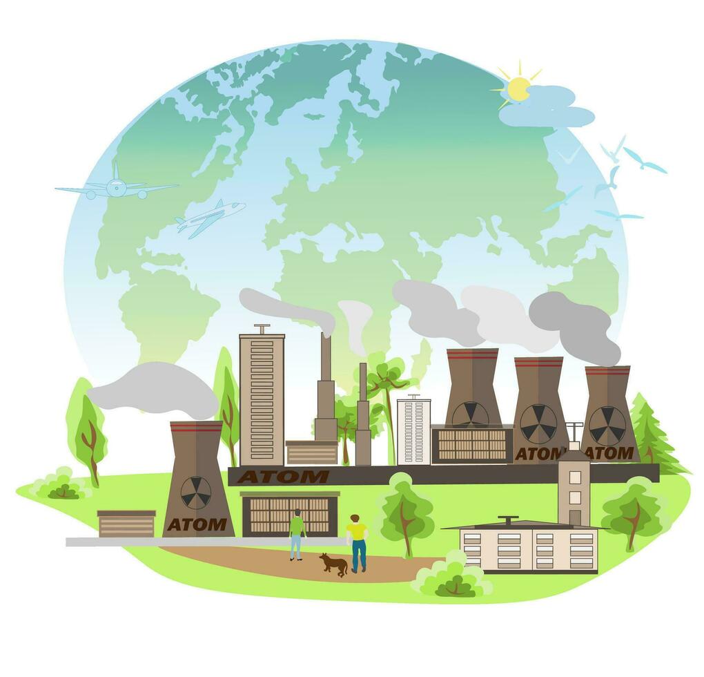 verde industria eco energia fabbrica bene ambiente ozono aria Basso carbonio.illustrazione per striscione. vettore