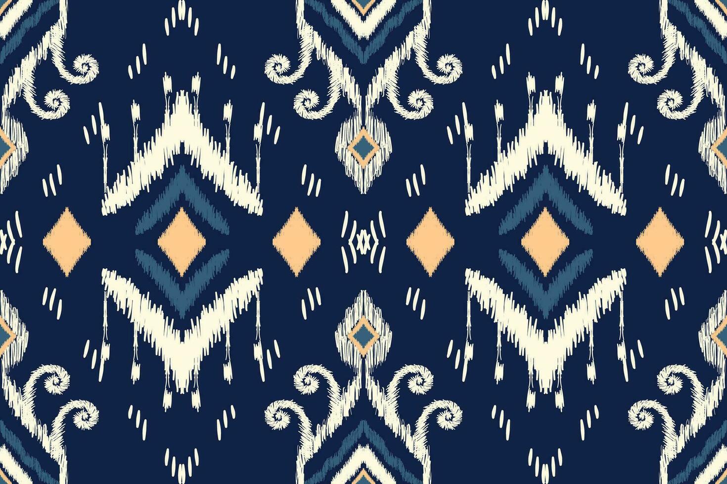 ikat floreale paisley ricamo su Marina Militare blu sfondo.ikat etnico orientale senza soluzione di continuità modello tradizionale.azteco stile astratto vettore illustrazione.disegno per trama, tessuto, abbigliamento, avvolgimento, decorazione