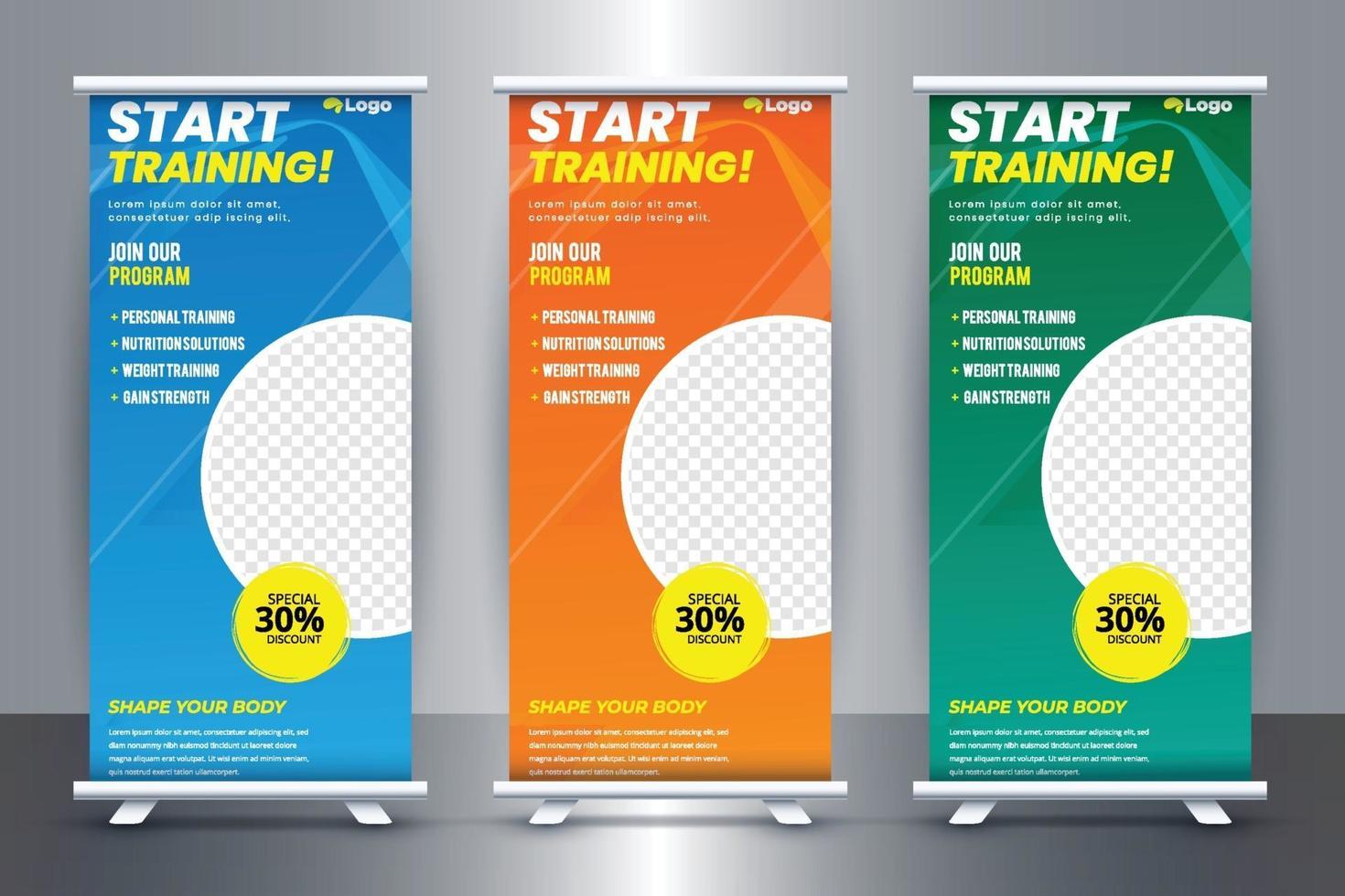 idee modello banner rollup palestra fitness gratis nel 2021-2030 vettore