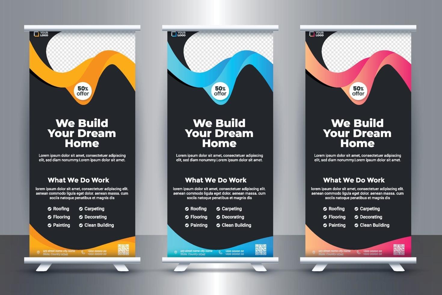 design gratuito di banner roll-up immobiliare per società immobiliare con vector