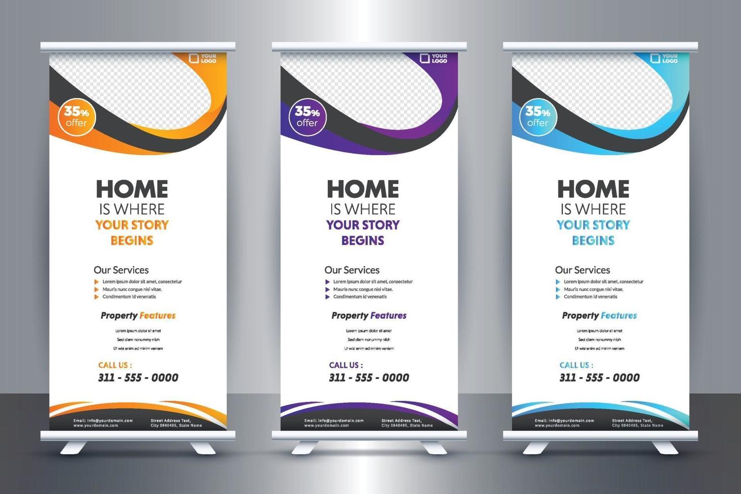 design gratuito di banner roll-up immobiliare per società immobiliare con vector