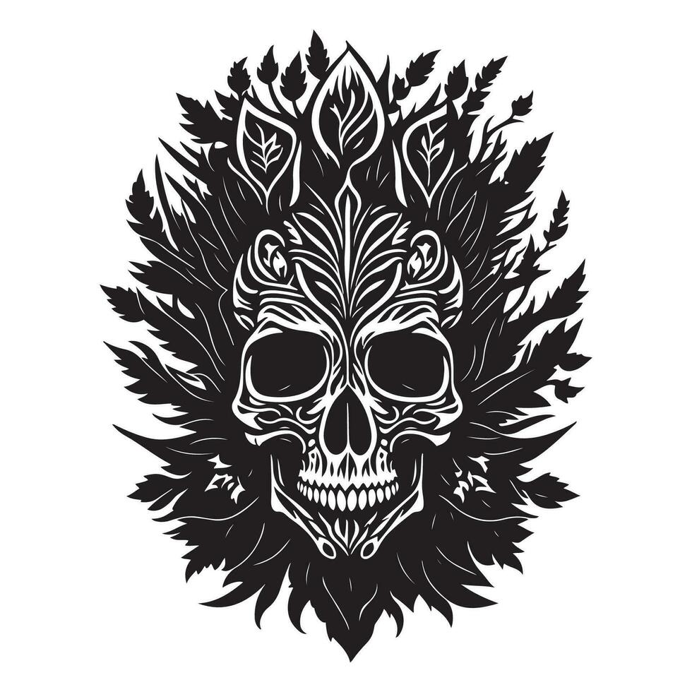 decorativo tribale cranio con floreale design nero schema vettore su bianca sfondo