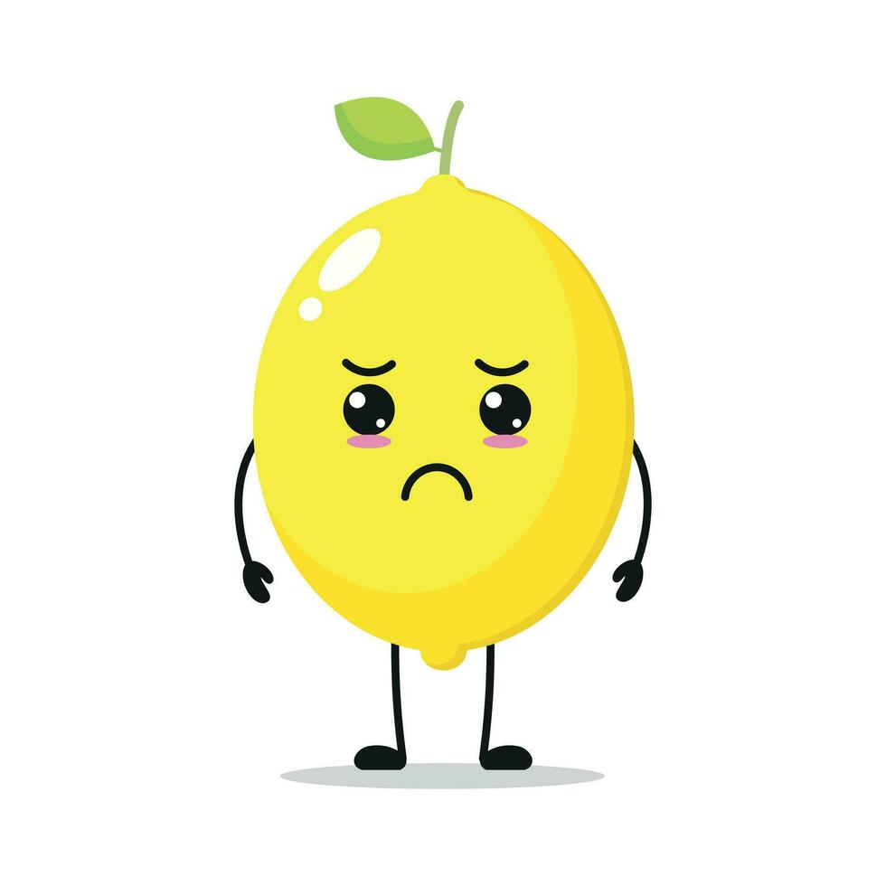 carino triste Limone carattere. divertente infelice Limone cartone animato emoticon nel piatto stile. frutta emoji vettore illustrazione