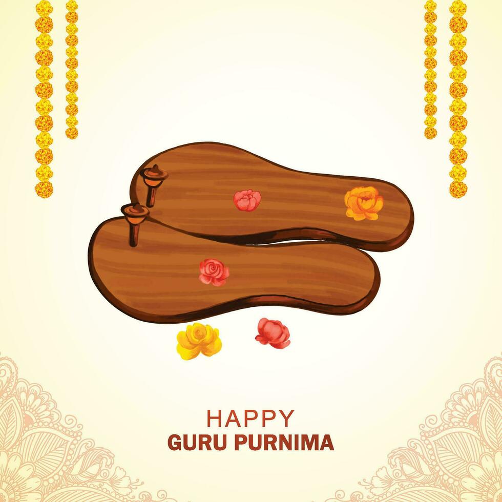 celebrazione del guru purnima sullo sfondo della cartolina d'auguri del guru paduka vettore