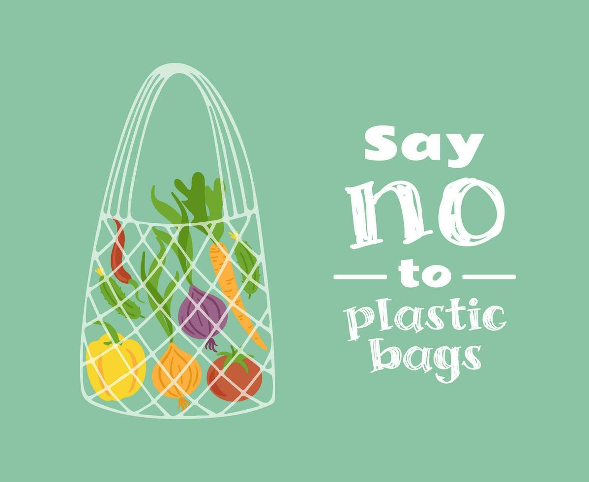 eco-friendly di vimini acquirente Borsa con verdure. cipolla, carota, Pepe e cetriolo. salutare stile di vita. veganismo. ambiente protezione. no plastica. zero rifiuto concetto. per adesivi, design elementi vettore