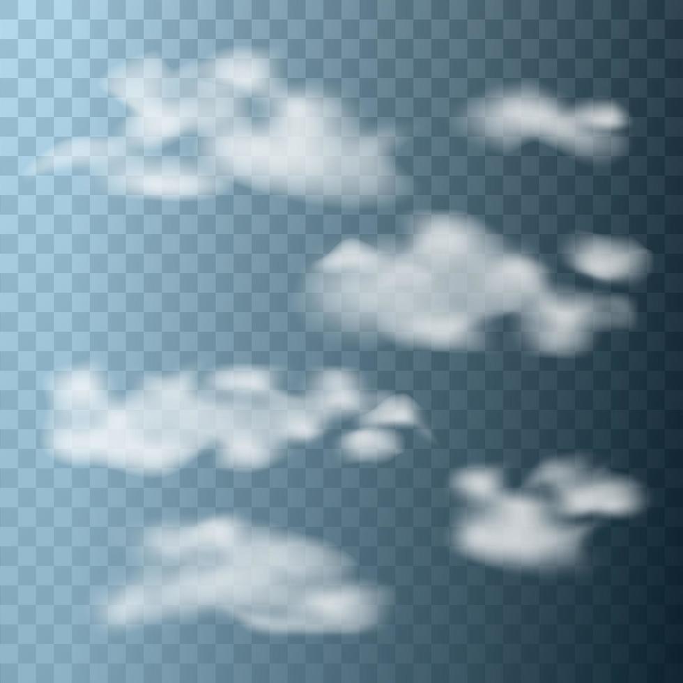 set di nuvole realistiche su sfondo trasparente. illustrazione vettoriale. vettore