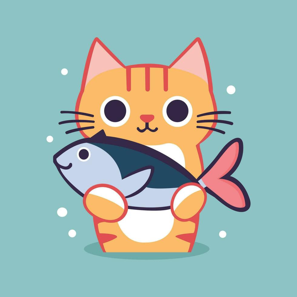 carino gatto Tenere pesce cartone animato icona logo illustrazione personaggio portafortuna cartone animato kawaii disegno arte vettore