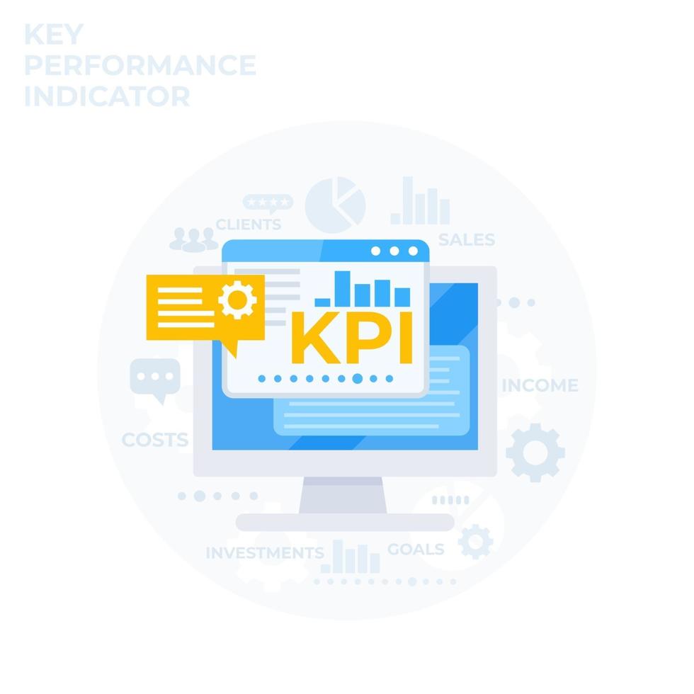 kpi, illustrazione vettoriale dell'indicatore di prestazione chiave, gestione, analisi aziendale