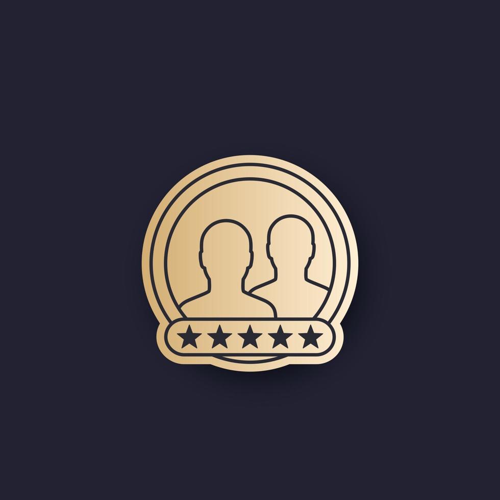 recensione del cliente, icona del punteggio più alto, badge vettoriale