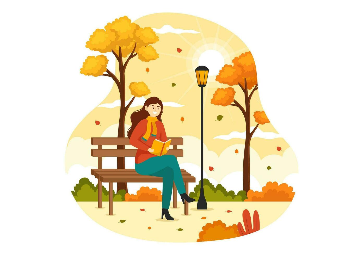 autunno attività vettore illustrazione con attività piace un' persone cavalcate un' bicicletta, leggere prenotare, rilassare o jogging nel il autunno città parco modelli