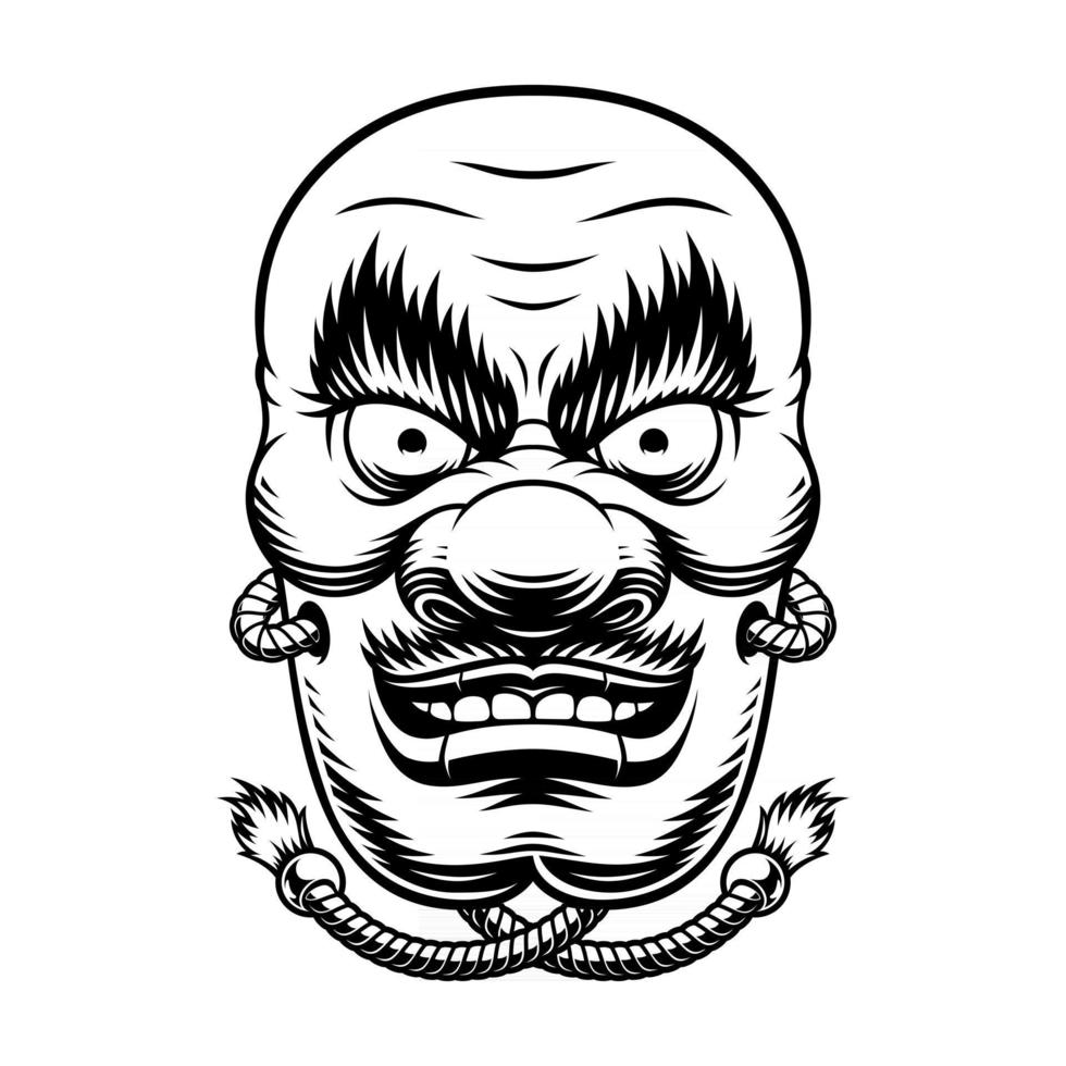 maschera tengu giapponese in bianco e nero vettore