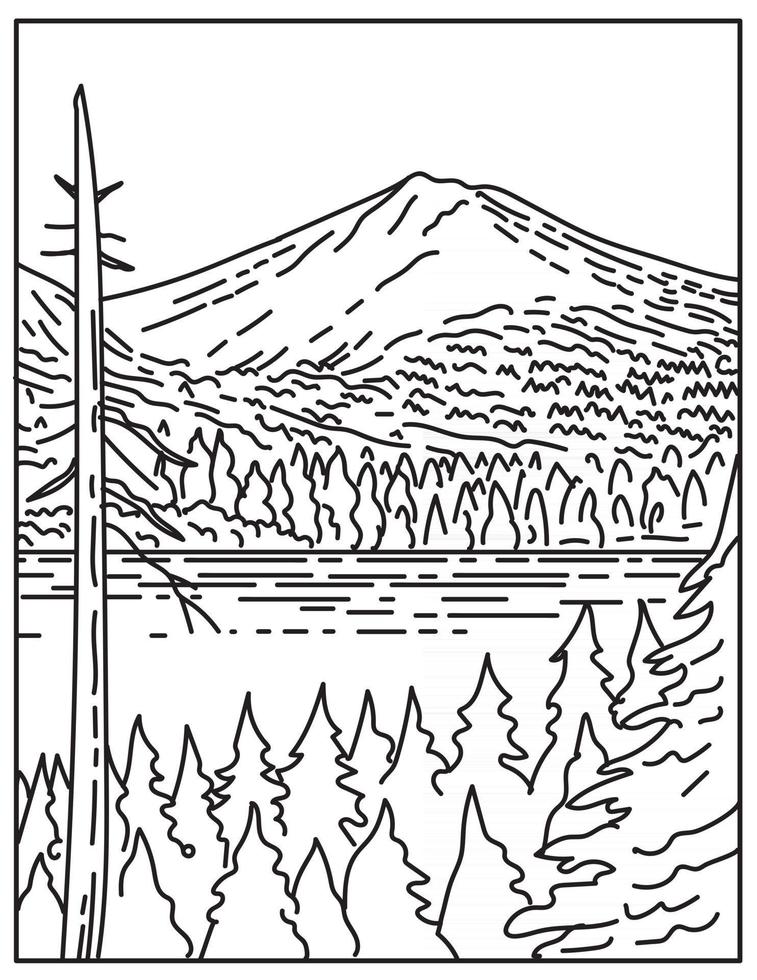 vertice del vulcano di picco di lassen all'interno del parco nazionale vulcanico di lassen nella california del nord stati uniti linea mono o linea monolinea in bianco e nero arte vettore