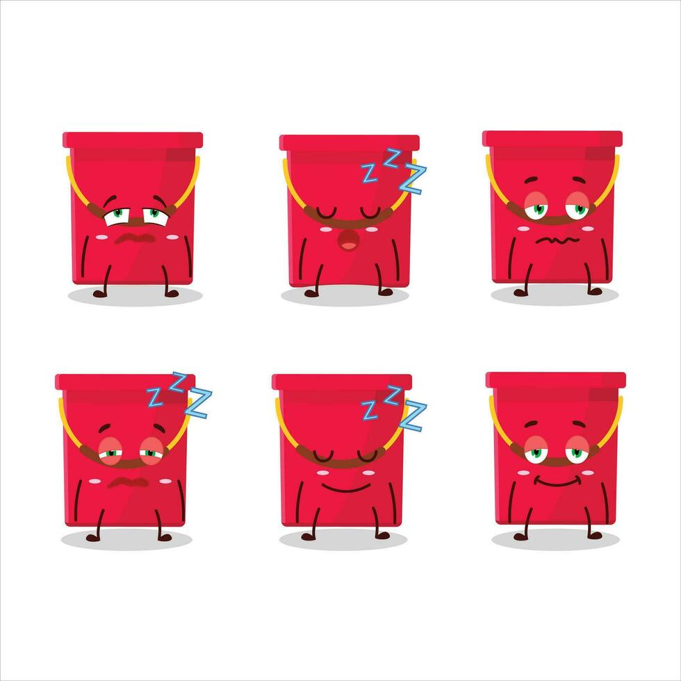 cartone animato personaggio di rosso secchio con assonnato espressione vettore