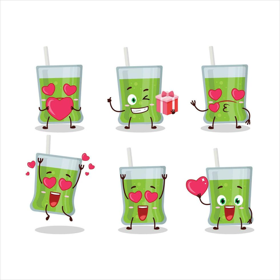 verde Mela succo cartone animato personaggio con amore carino emoticon vettore