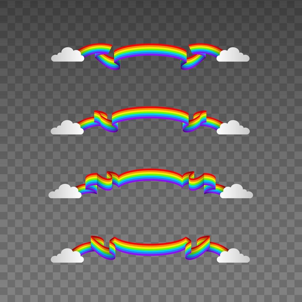 set di striscioni o etichette con i colori dell'arcobaleno e le nuvole vettore
