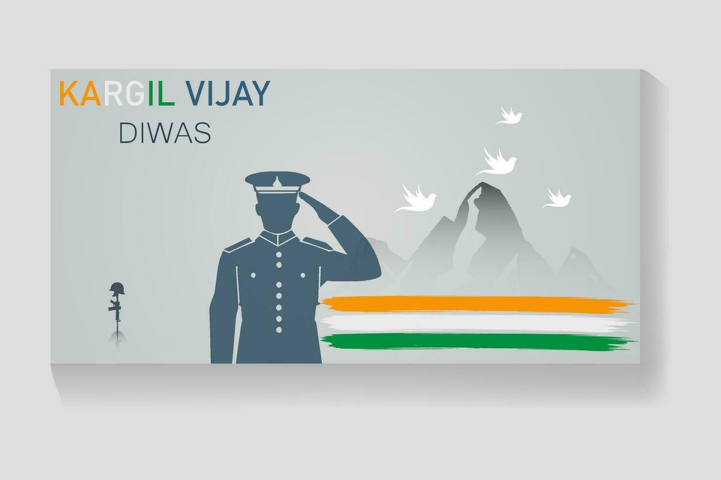 kargil vijay diwas, soldati astratto concetto per uomo e il pistola, bandiera manifesto 26 th vettore