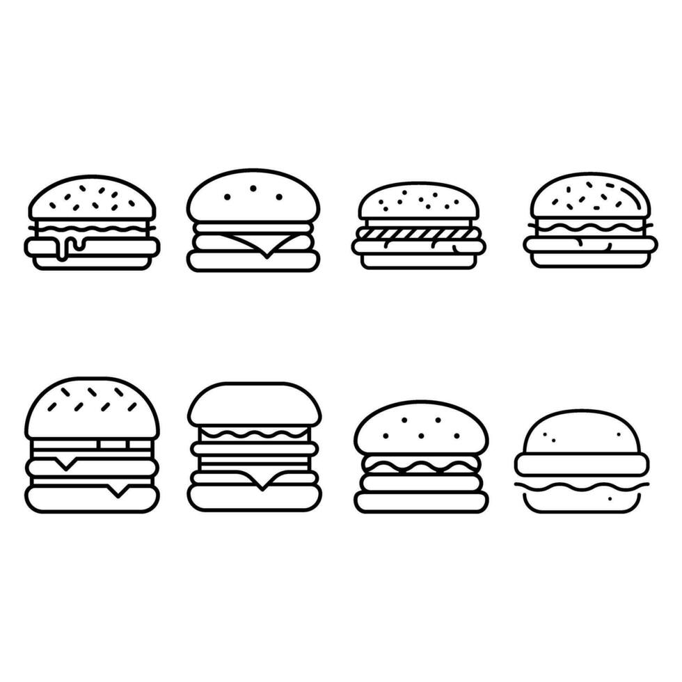 hamburger icona vettore impostare. veloce cibo illustrazione cartello collezione. cibo simbolo.