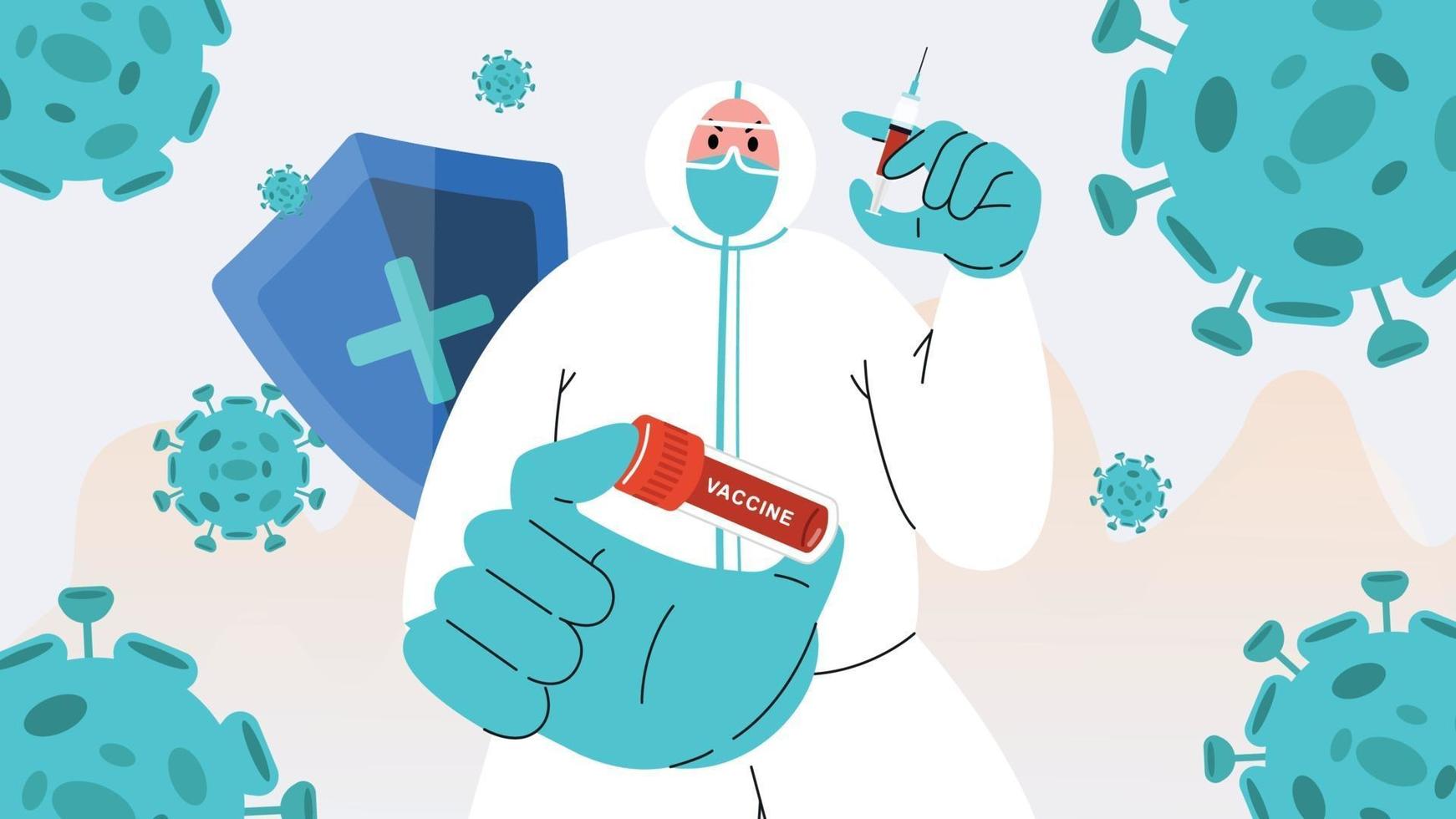 illustrazione piatta del vaccino contro la corona pandemica vettore