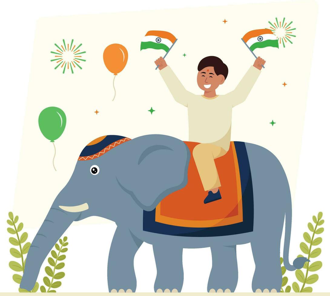 bambini contento indiano indipendenza giorno illustrazione vettore
