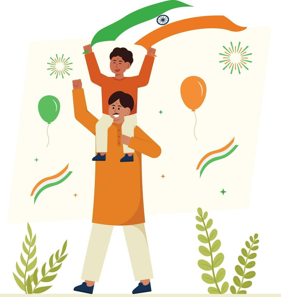 indiano famiglia festeggiare indipendenza giorno illustrazione vettore