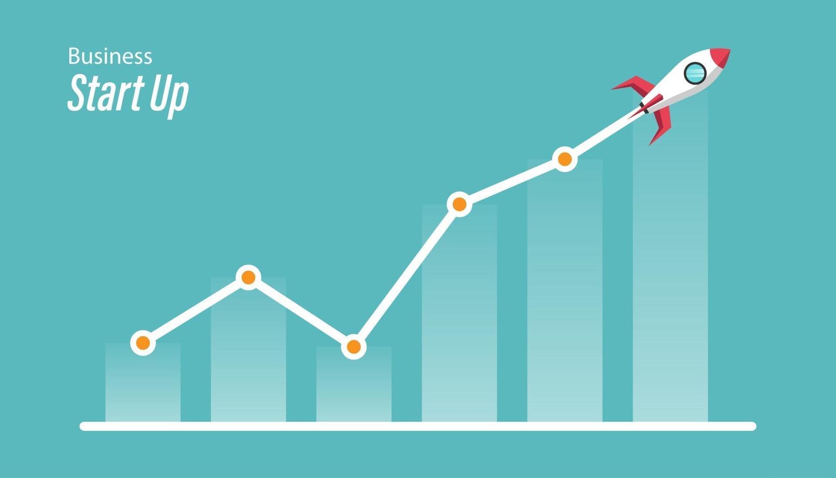 razzo che vola sulla linea del grafico. business finanziario start up crescita successo concetto illustrazione vettoriale. vettore