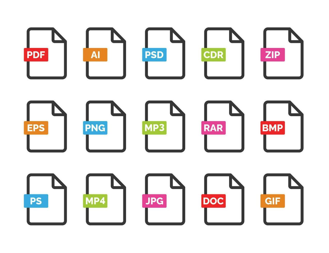 file formato icona impostato isolato su bianca sfondo vettore