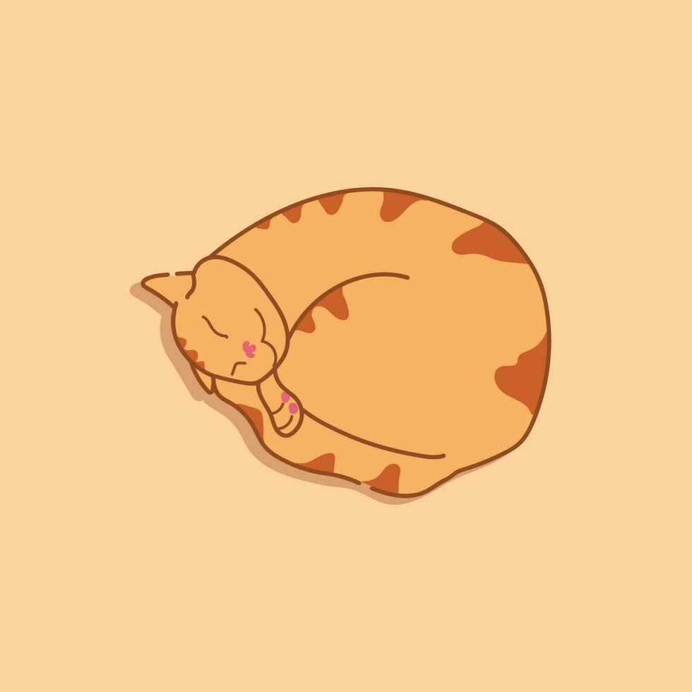 bene addormentato Zenzero gatto arricciato su. carino rosso soriano gatto. mano disegnato vettore illustrazione