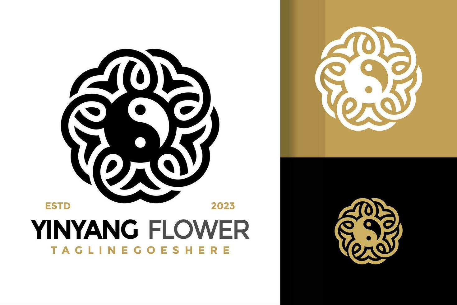 Yin Yang fiore logo design vettore simbolo icona illustrazione