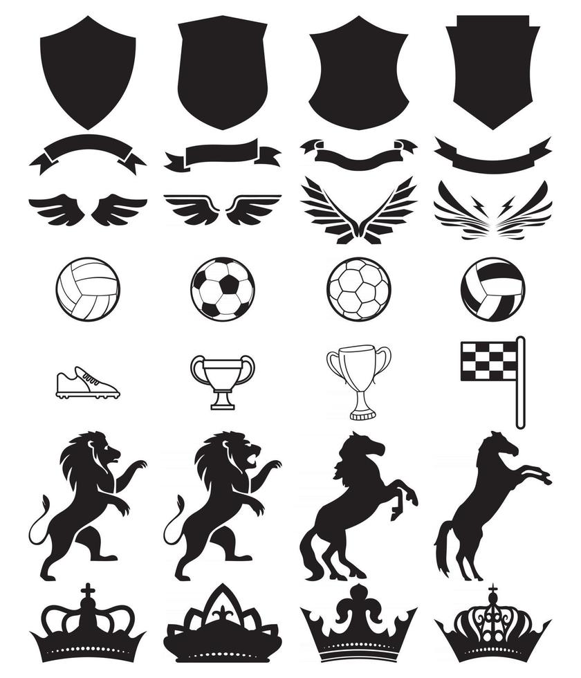 set da calcio di emblemi neri, distintivi, etichette o kit per la creazione di modelli di logo vettore