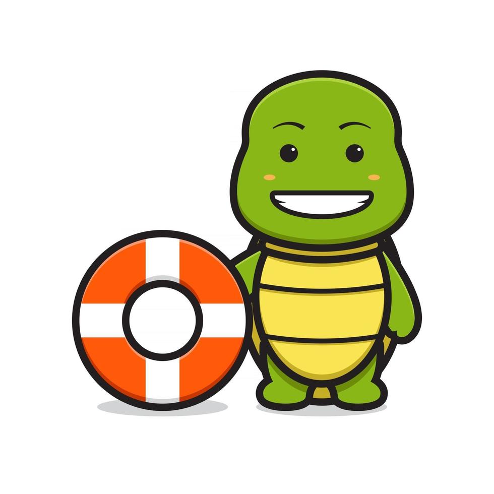 simpatico personaggio della mascotte della tartaruga indossa l'illustrazione dell'icona di vettore del fumetto della boa di nuoto