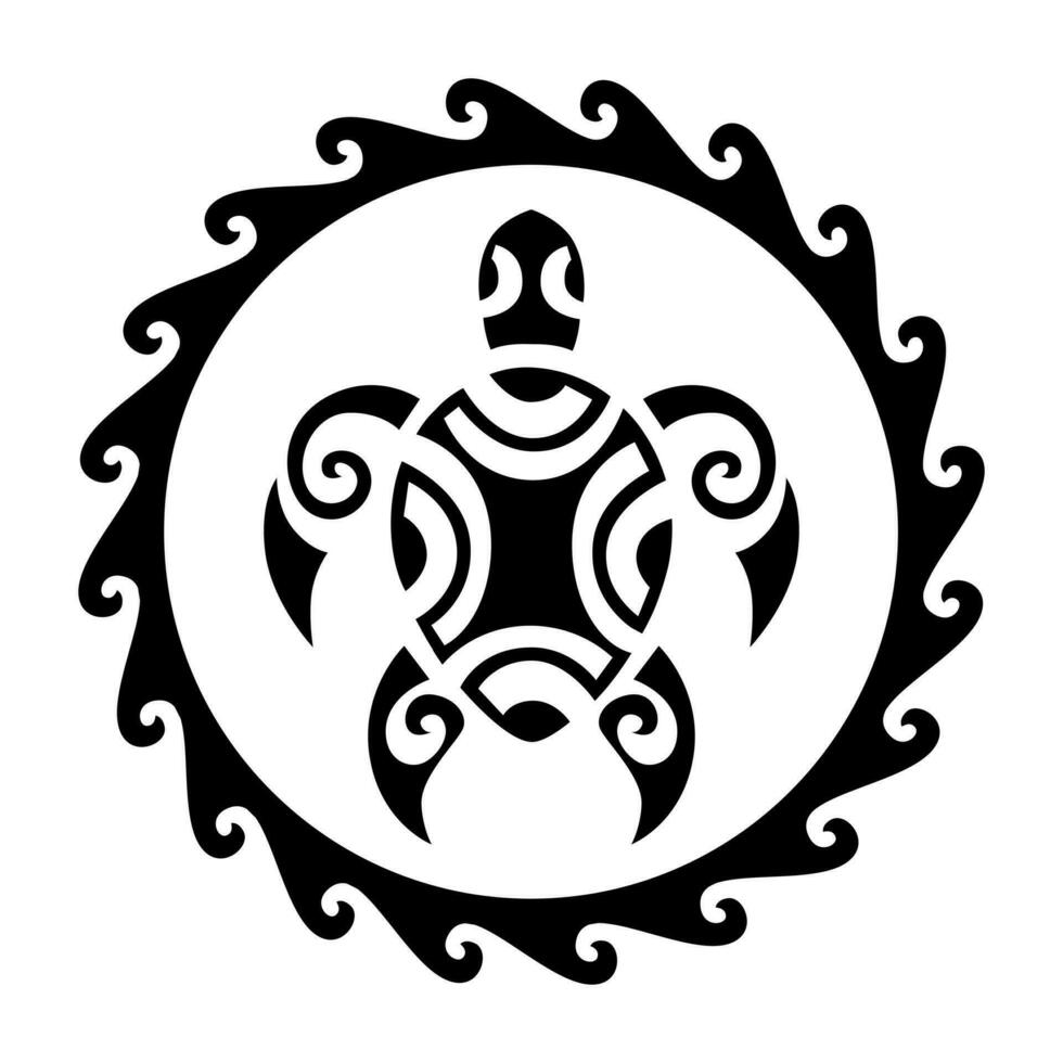 mare tartaruga nel il maori stile. tatuaggio schizzo il giro cerchio ornamento. tartaruga logo, simbolo, emblema. vettore