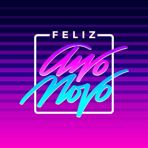 Lettering Feliz Ano Novo Vintage vettore