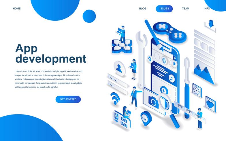 Concetto di design isometrico moderno di App Development vettore