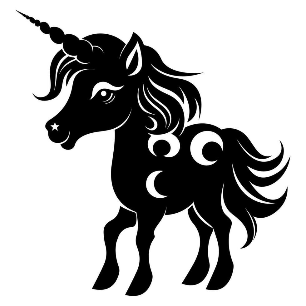 carino unicorno nero silhouette vettore