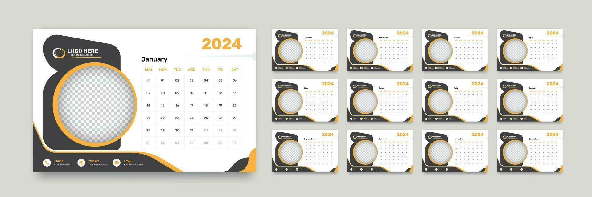 semplice attività commerciale scrivania calendario con 12 mesi preciso Data formato per il anno 2024 vettore