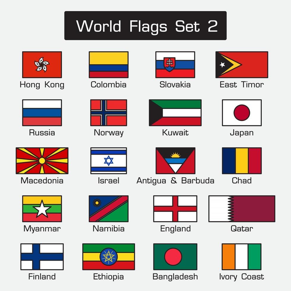 bandiere del mondo. stile semplice e design piatto. contorno spesso. vettore