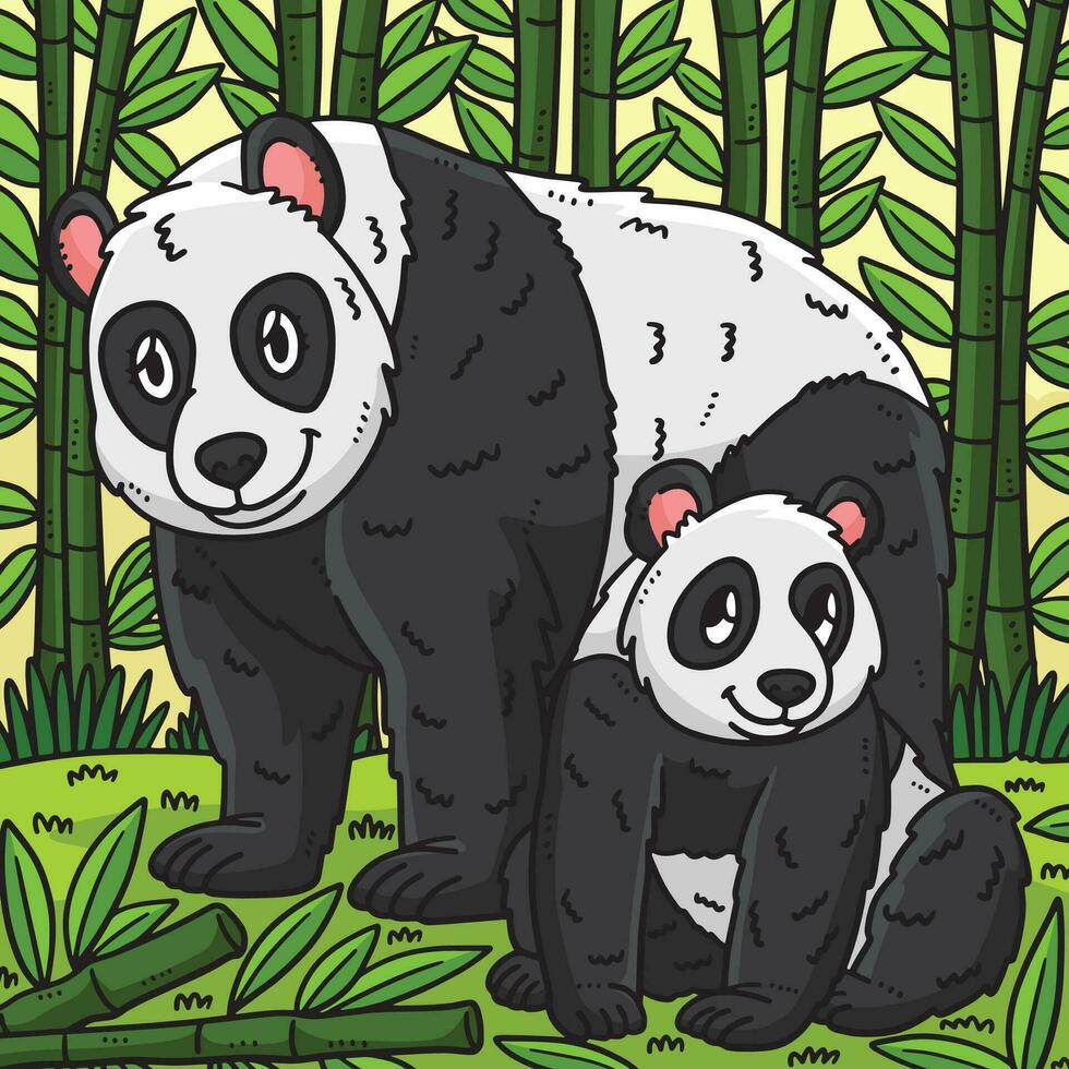 madre panda e bambino panda colorato cartone animato vettore