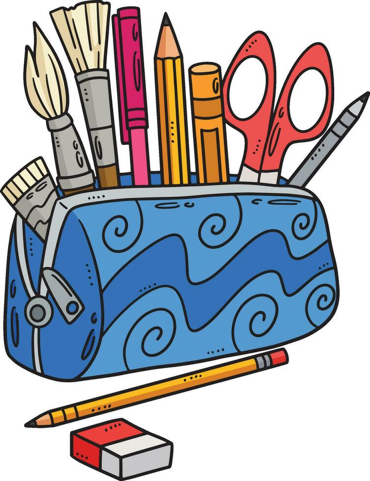 indietro per scuola matita Astuccio cartone animato colorato clipart vettore