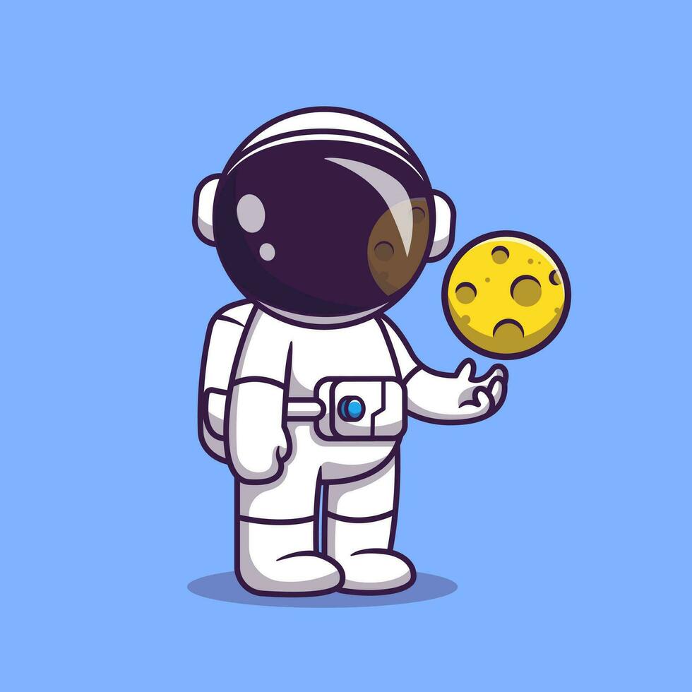 astronauta con Luna palla cartone animato vettore icona illustrazione. scienza finzione icona concetto isolato premio vettore. piatto cartone animato stile