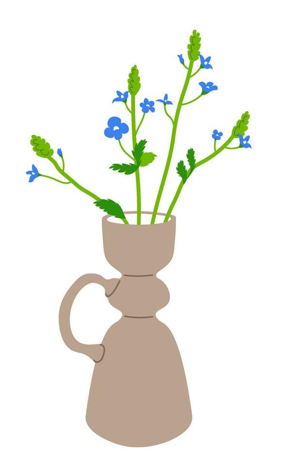 fioritura fiori selvatici con steli e le foglie nel vaso vettore