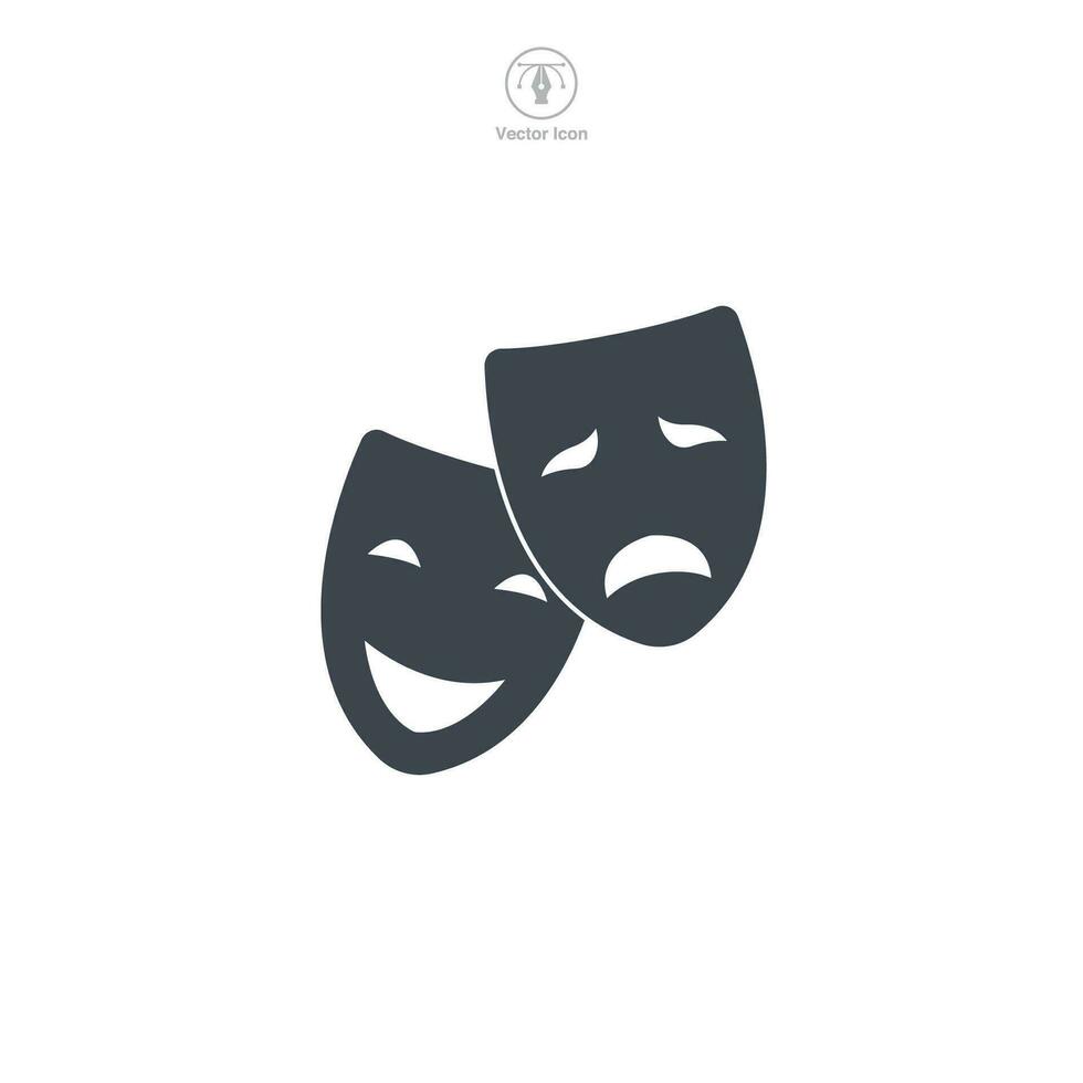 Teatro maschera commedia e tragedia icona simbolo vettore illustrazione isolato su bianca sfondo