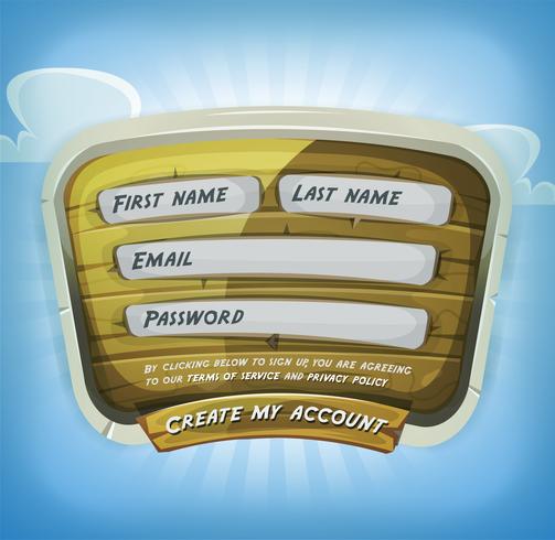 Login Form On Wood Panel per Game Ui vettore