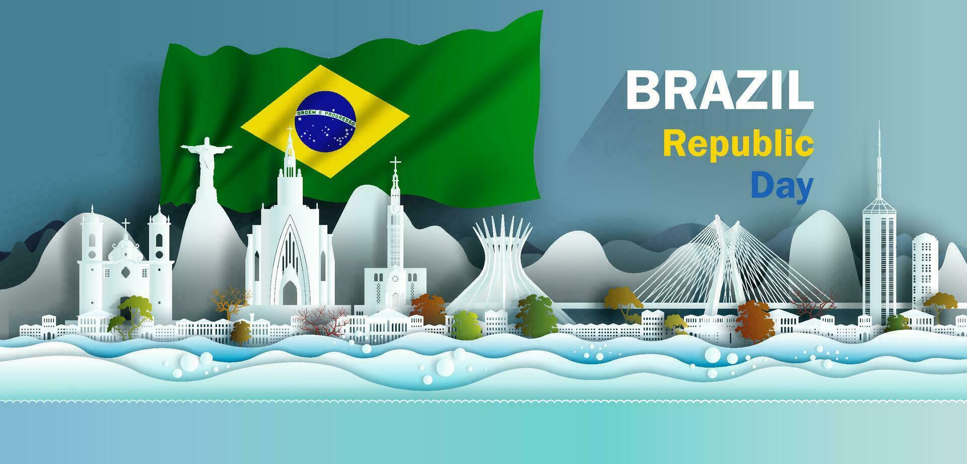 punto di riferimento illustrazione anniversario celebrazione brasile giorno con brasiliano bandiera sfondo. vettore