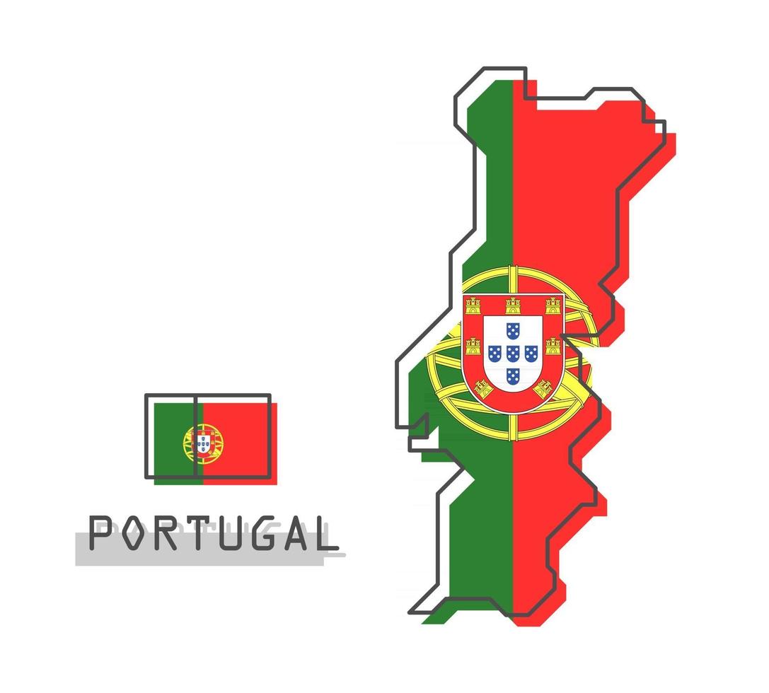 Mappa e bandiera del Portogallo. design moderno dei cartoni animati dalla linea semplice. vettore