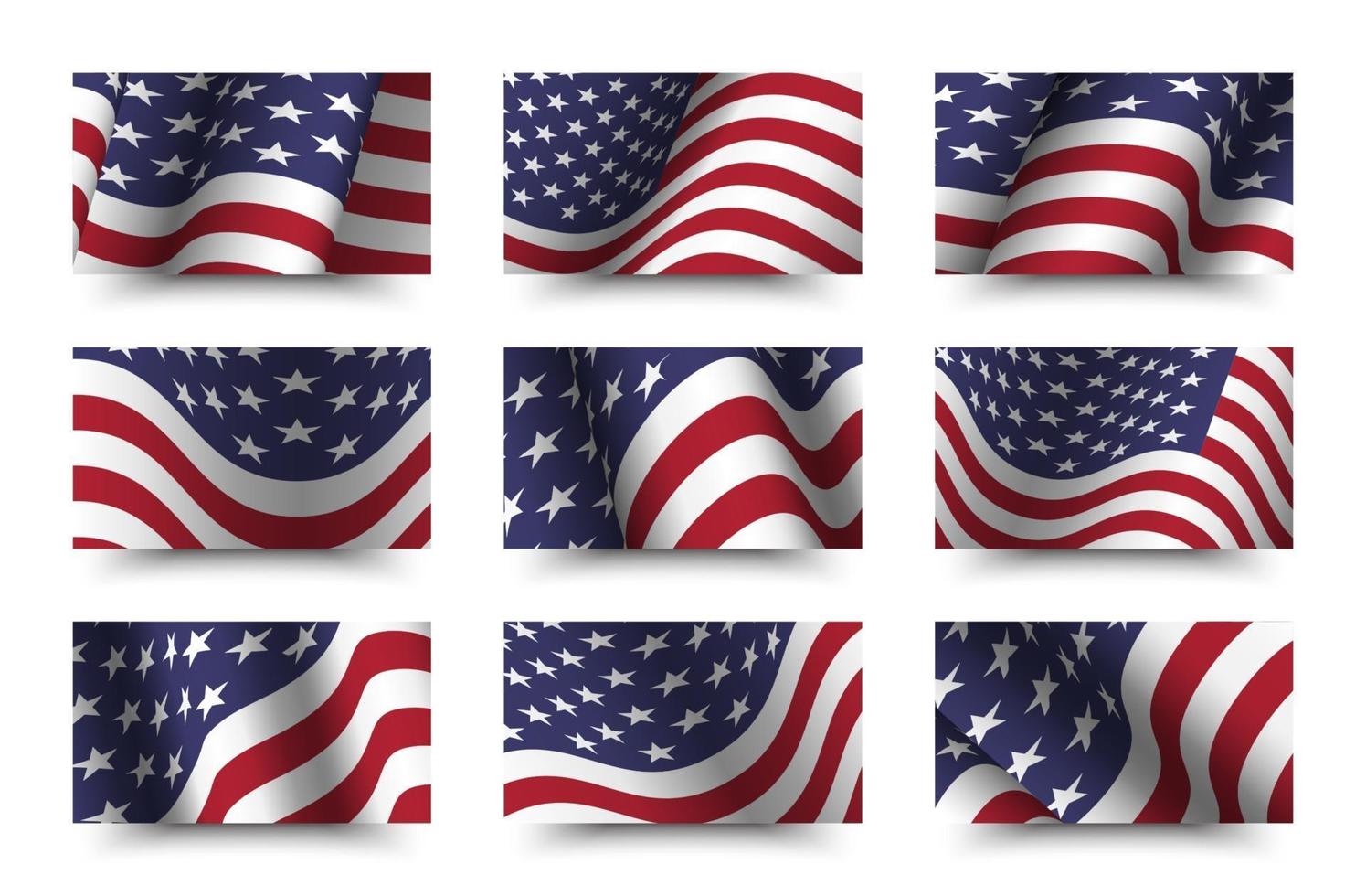 set di raccolta sfondo bandiera america. disegno ondeggiante. 4 luglio concetto di festa dell'indipendenza. vettore