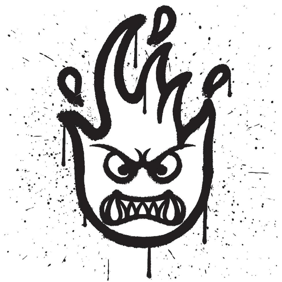 graffiti spray dipingere arrabbiato fuoco personaggio emoticon isolato vettore
