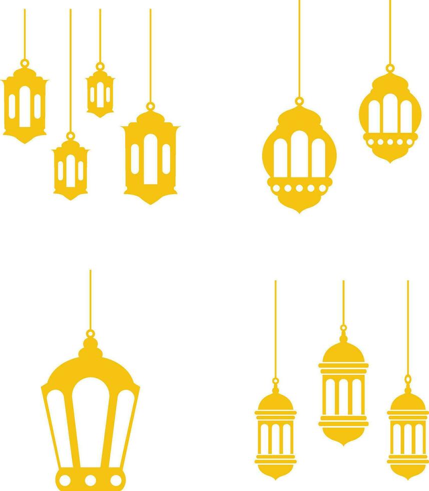 lanterna Ramadan decorazione. musulmano ornamentale sospeso oro lanterne, stelle e Luna vettore illustrazione. tradizionale musulmano vacanza lanterne