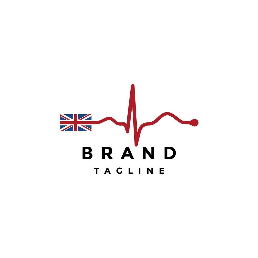 cuore battere su a partire dal unito regno bandiera logo design. unito regno bandiera Collegare con battito cardiaco linea simbolo design. vettore