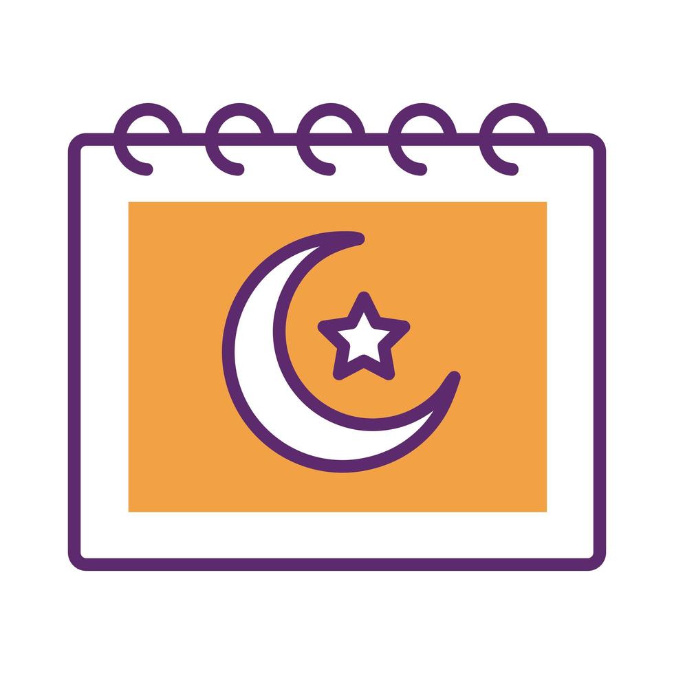 notte di luna con stella nell'icona di stile della linea del calendario vettore